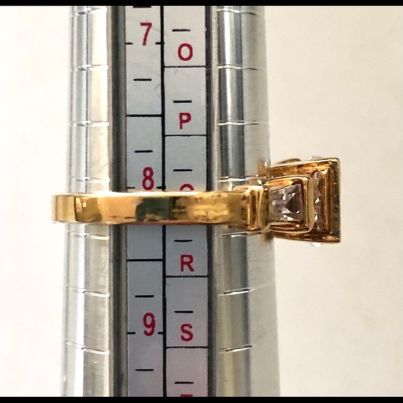 Gold CZ Solitaire Baguette Ring - Picture 4 of 6